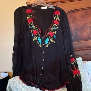 Tasha Polizzi collection black western embroidered blouse size large
